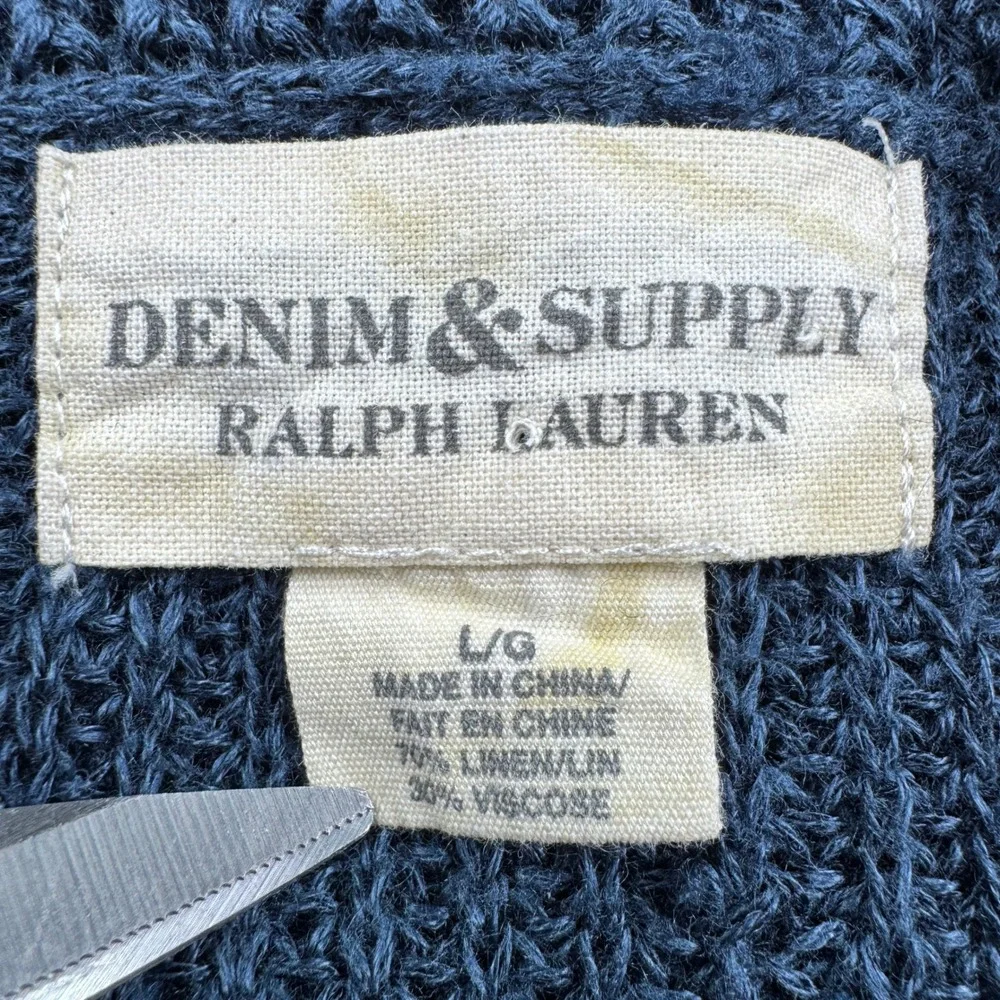 Denim & Supply Ralph Lauren Men's Cardigan Sweater Navy Blue Large Linen Blend